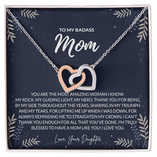 To my Badass Mom Necklace from Daughter Gift for Mother’s Birthday Xmas Present Interlocking Hearts Necklace