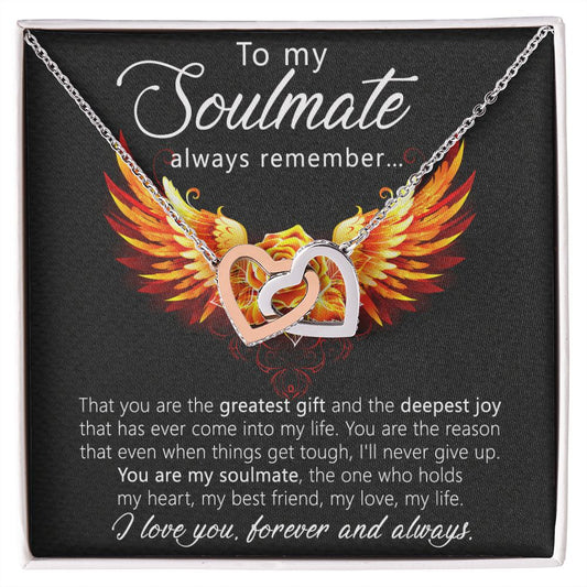 To My Soulmate Necklace for Women Birthday Christmas Jewelry Gifts For My Wife with Message Card Box Personalized Gift Present Pendant for Future Wife Soulmate Girlfriend Love 22 Interlocking Hearts Necklace