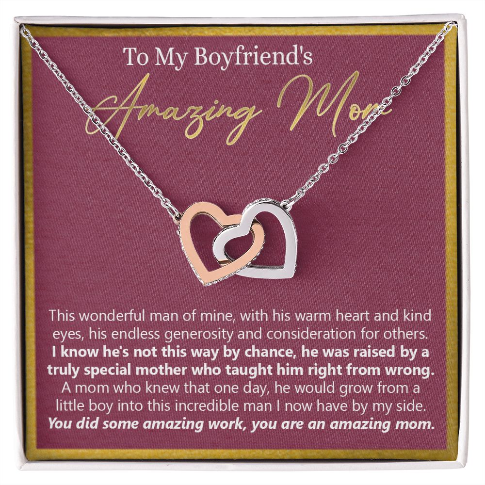 To My Boyfriend's Mom Necklace Jewelry Gift, Mother's Day Gift, Birthday Gift For Boyfriend's Mom, Boyfriend's Mom Necklace Interlocking Hearts Necklace