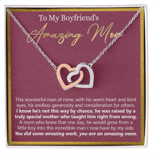 To My Boyfriend's Mom Necklace Jewelry Gift, Mother's Day Gift, Birthday Gift For Boyfriend's Mom, Boyfriend's Mom Necklace Interlocking Hearts Necklace