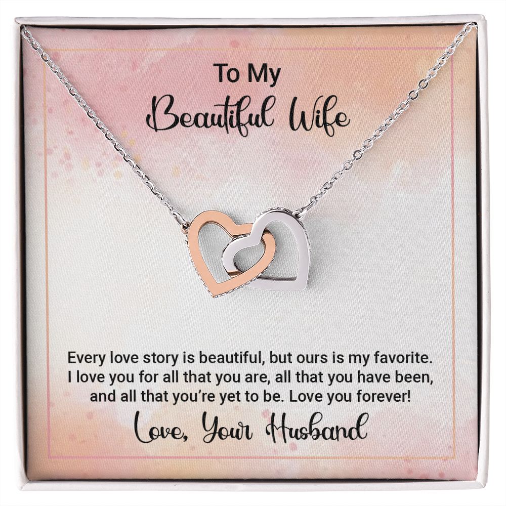 Gifts Necklace For Wife From Husband To My Beautiful Wife Necklace Interlocking Heart Pendant Necklace from Husband  On Valentines Day Anniversary with Message Card and Gift Box
