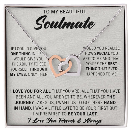 To My Beautiful Soulmate Necklace Jewelry Gift for Soulmate Necklace for Women Interlocking Hearts Necklace