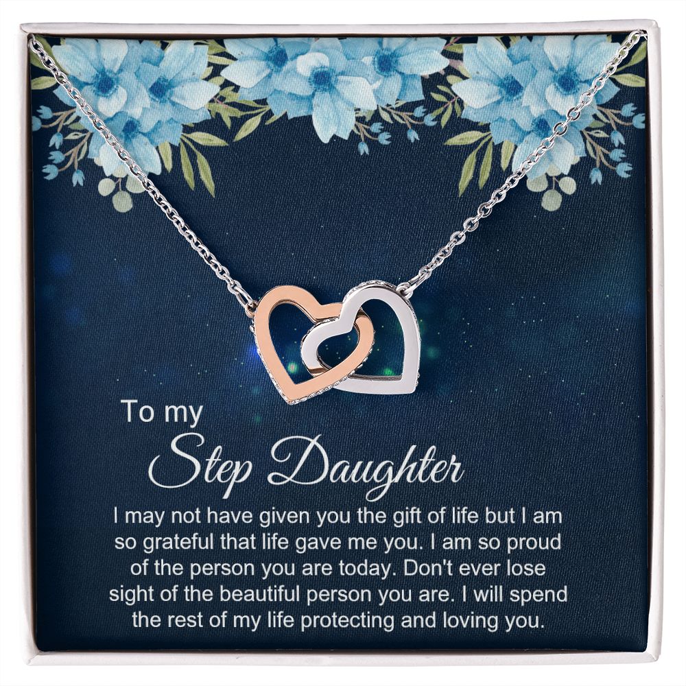 Bonus Daughter Gifts From Stepdad, Step Daughter Gifts From Stepmom, Stepdaughter Gifts From Stepdad, Father Stepdaughter Necklace, To My Bonus Daughter Necklaces, Christmas Gifts For Bonus3 Interlocking Hearts Necklace
