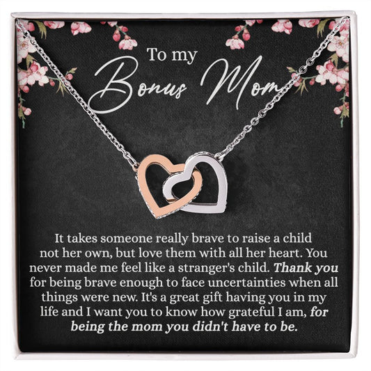 To My Bonus Mom Necklace, Bonus Mom Gift, Step Mom Necklace, Step Mother Gift from Bride, Step Mom Gift for Christmas, Birthday and Mother's Day from Bonus Daughter Son Interlocking Hearts Necklace