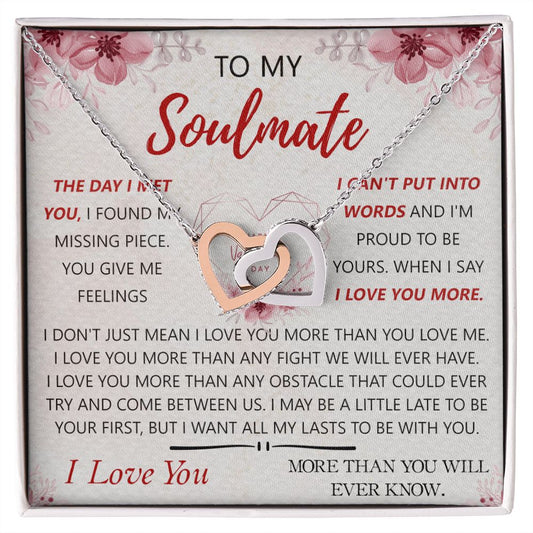 To My Soulmate Necklace for Women Birthday Christmas Jewelry Gifts For My Wife with Message Card Box Personalized Gift Present Pendant for Future Wife Soulmate Girlfriend Love 23 Interlocking Hearts Necklace