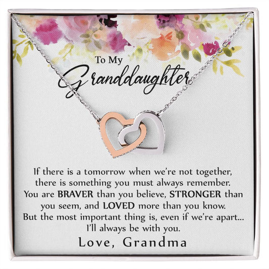 To My Granddaughter Love Knot Necklace, Graduation Gift For Girl From Grandma Interlocking Hearts Necklace