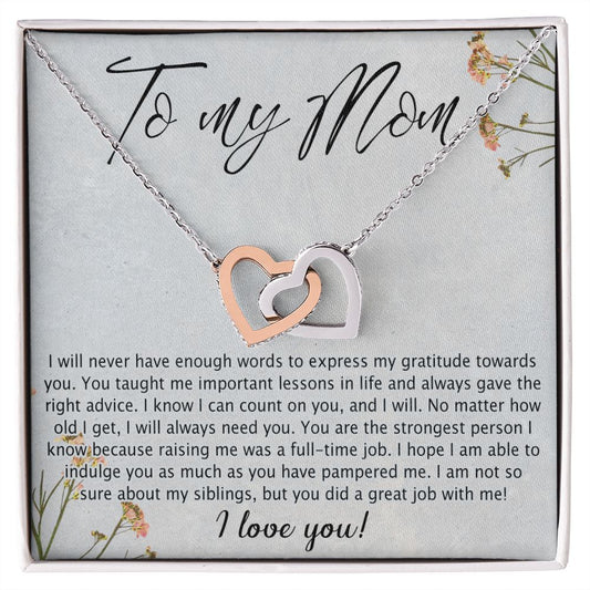 Personalized Mothers Day Gift, Mothers Day Necklace Gift, Mothers Day Jewelry Box Card, Mothers Day Gift from Husband Son Daughter, Stepmom Bonus Mom Interlocking Hearts Necklace