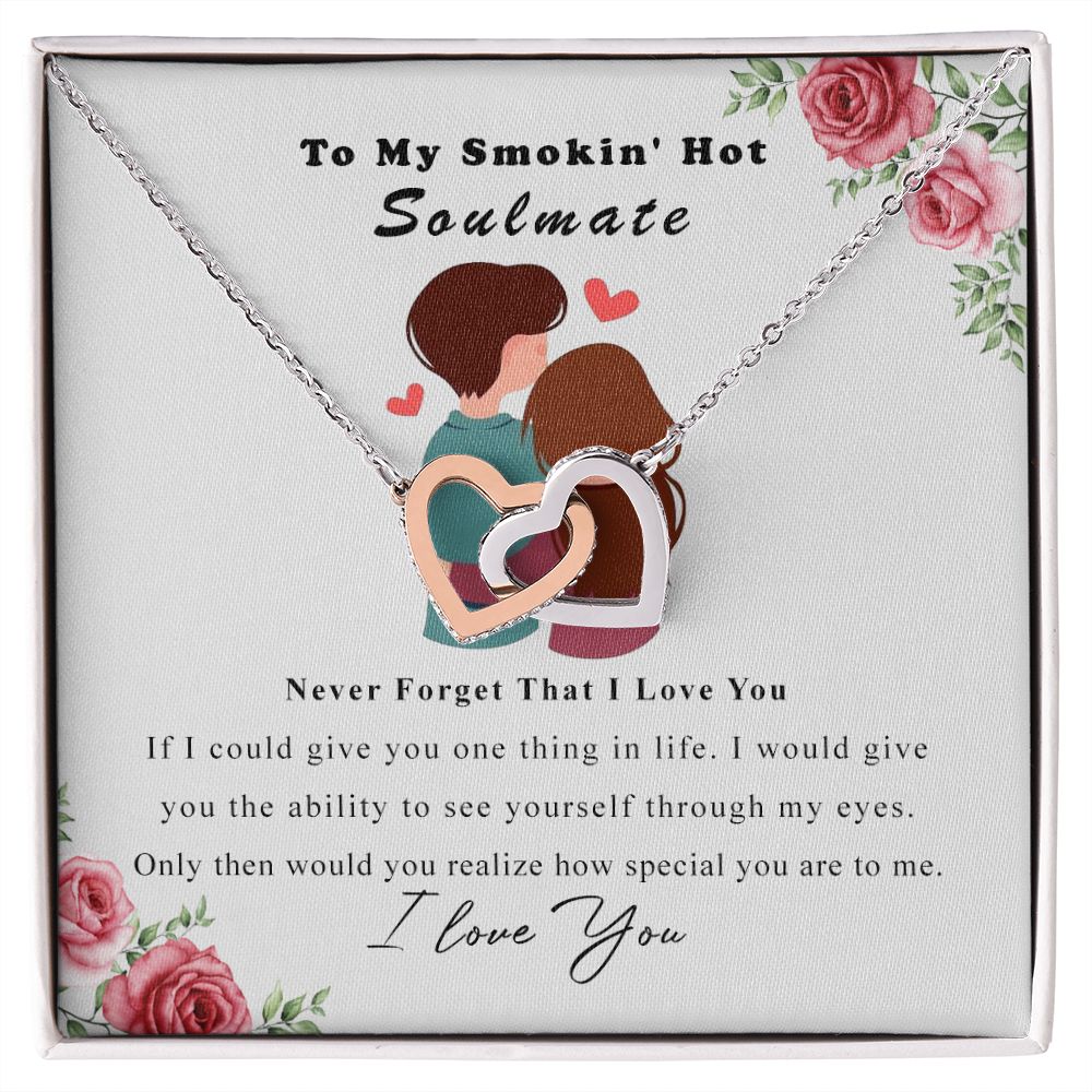 To My Smokin Hot Soulmate Necklace - Wife Gifts From Husband To My Wife Necklace, Gift for Her Romantic, Girlfriend Gifts Necklace for Wife from Men Includes Message Card and Gift Box Interlocking Hearts Necklace