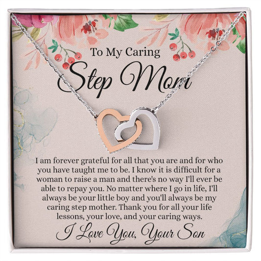 To My Step Mom Gift, Step Mom Necklace, Step Mom Gift From Son, Step Mom Mother's Day Gift From Step Son, Step Mom Birthday Gift, Step Mom Gift Necklace from Step Son Interlocking Hearts Necklace