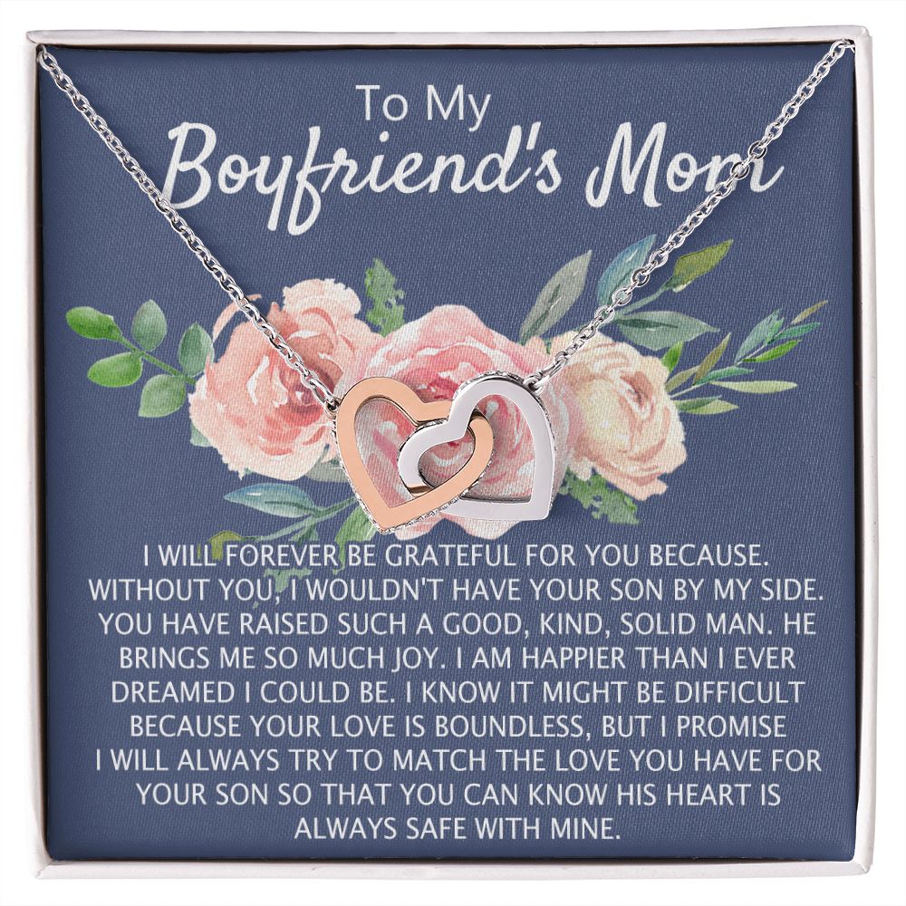 To My Boyfriend's Mom Necklace Pendant Jewelry Gift for Boyfriend's Mom on Mothers Day Birthday Present Jewelry Gift Box for Boyfriend's Mom Gift Personalized Custom Necklace for Women Interlocking Hearts Necklace