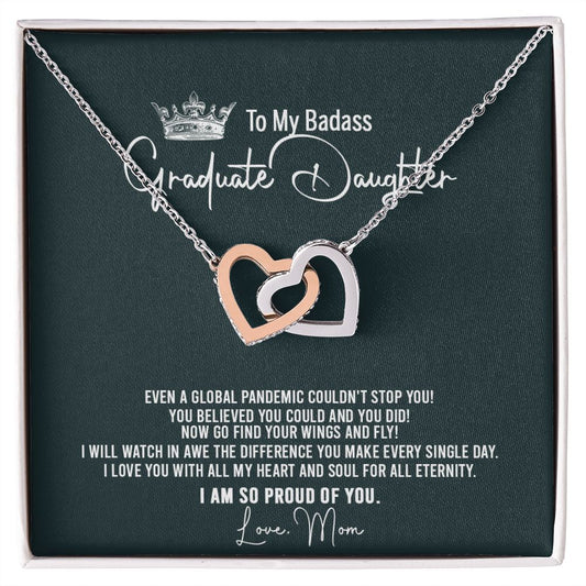 Badass Graduation Daughter Gift From Mom, Graduation Gift, Necklace Congrats Graduation Pendants Gift For Daughter, Daughter In law, Daughter Necklace From Mom Interlocking Hearts Necklace