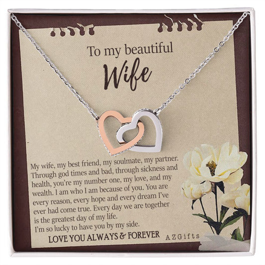 To My Wife Necklace from Husband, Personalized Necklace for Women, Luxury Necklace for Wife from Man Men, Wedding Anniversary Present For Wife, Beautiful Wife Jewelry Christmas Birthday Gifts For Wife7 Interlocking Hearts Necklace