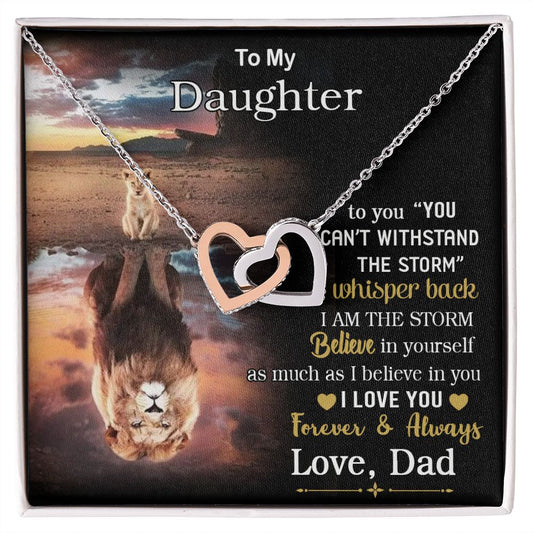 To My Daughter Double Hearts Necklace,Father Daughter Gift, Graduation Gift Interlocking Hearts Necklace