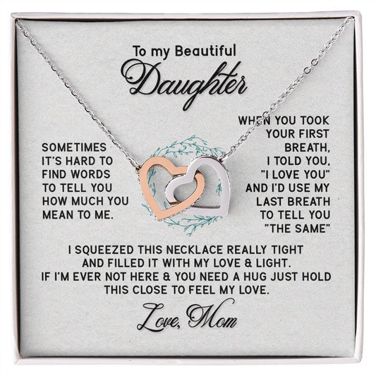 To My Beautiful Daughter Necklace from Mom, Mother to Daughter Gift, Gift for Daughter, Necklace for Daughter, Gift for Daughter from Mom, Daughter Gift from Mother 301 Interlocking Hearts Necklace