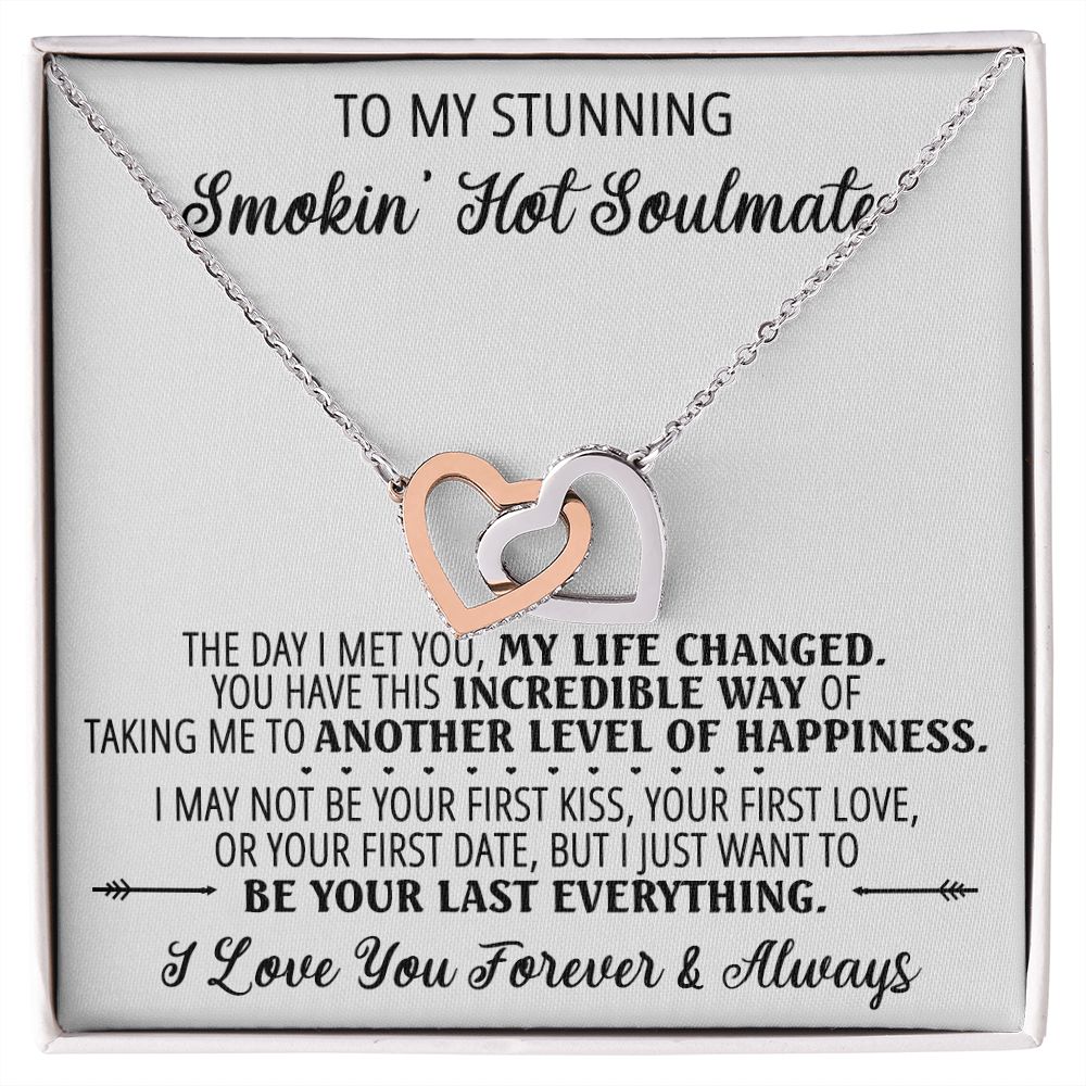 To My Smokin Hot Soulmate Necklace - Wife Gifts From Husband To My Wife Necklace, Gift for Her Romantic, Girlfriend Gifts Necklace for Wife from Men Includes Message Card and Gift Box 1 Interlocking Hearts Necklace