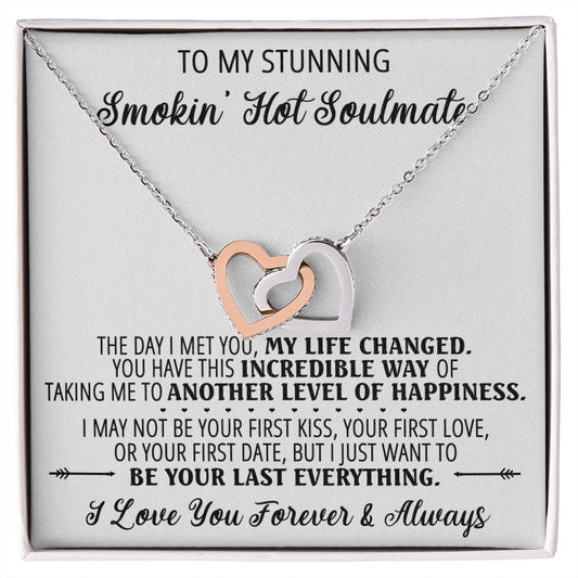 To My Smokin Hot Soulmate Necklace - Wife Gifts From Husband To My Wife Necklace, Gift for Her Romantic, Girlfriend Gifts Necklace for Wife from Men Includes Message Card and Gift Box 1 Interlocking Hearts Necklace