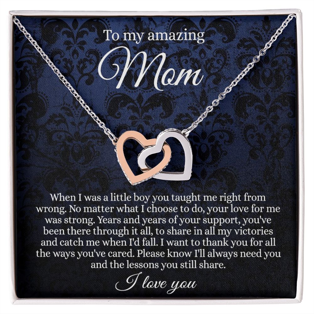 Gift for Mom Necklace, To My Beautiful Mom Love Knot Necklace Card, Mother’s Day Gift For Mom From Son, Thank You Mom Gift, Custom Jewelry Necklace For Mom Interlocking Hearts Necklace