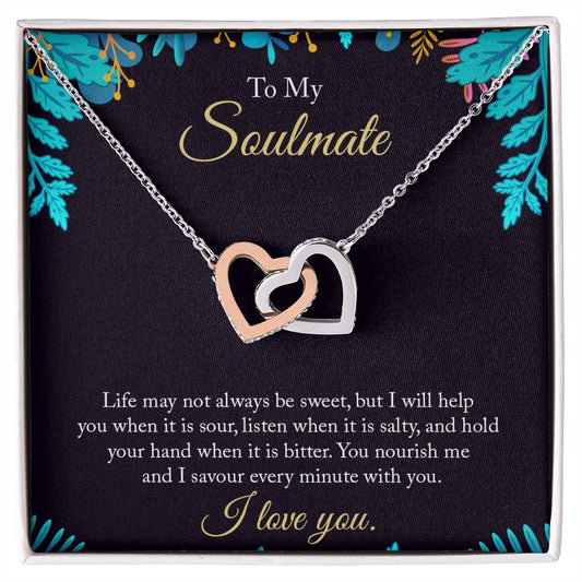 To My Soulmate Necklace for Women Birthday Christmas Jewelry Gifts For My Wife with Message Card Box Personalized Gift Present Pendant for Future Wife Soulmate Girlfriend Love 16 Interlocking Hearts Necklace