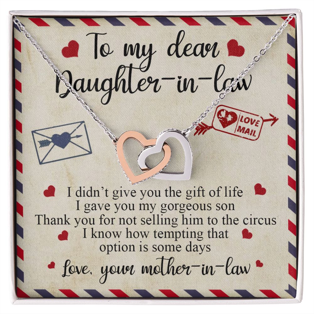 To My Dear Daughter In Law Gift, Graduation Gift For Her, Love Knot Necklace Interlocking Hearts Necklace