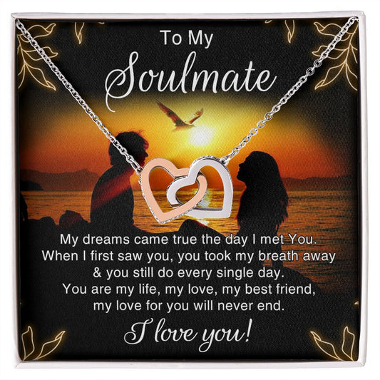 To My Soulmate Necklace for Women Birthday Christmas Jewelry Gifts For My Wife with Message Card Box Personalized Gift Present Pendant for Future Wife Soulmate Girlfriend Love 6 Interlocking Hearts Necklace