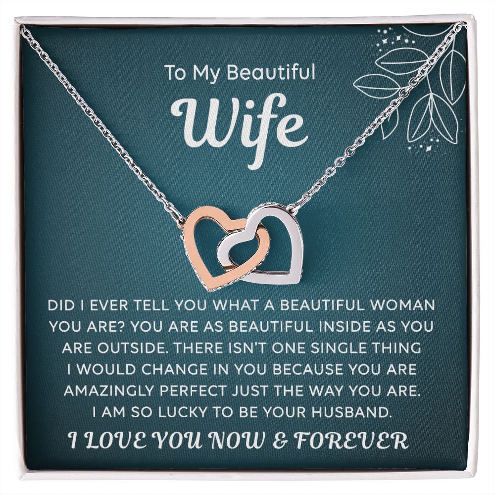 To My Beautiful Wife Necklace From Husband Interlocking Hearts Necklace for Wife Soulmate Jewelry with Message Card and Box Necklaces for Women Valentines Day Happy Anniversary Present for Birthday Merry Christmas for Wife