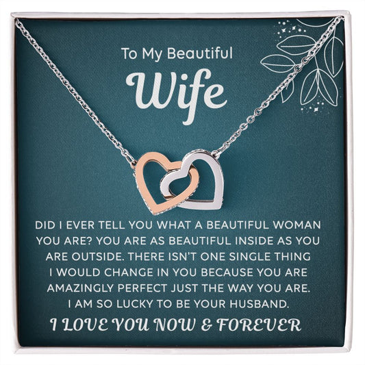 To My Beautiful Wife Necklace From Husband Interlocking Hearts Necklace for Wife Soulmate Jewelry with Message Card and Box Necklaces for Women Valentines Day Happy Anniversary Present for Birthday Merry Christmas for Wife