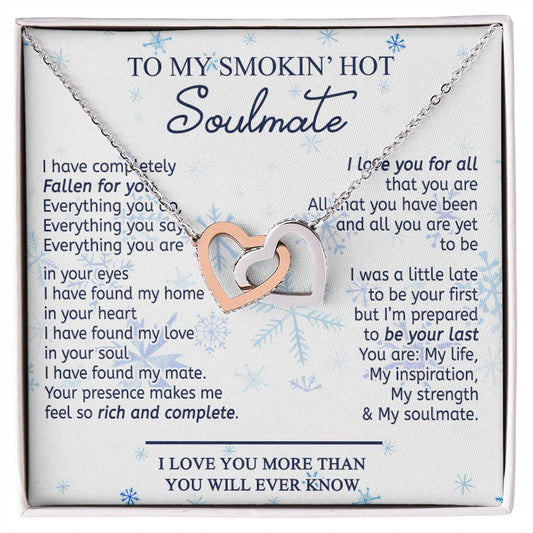 To My Smokin Hot Soulmate Necklace - Wife Gifts From Husband To My Wife Necklace, Gift for Her Romantic, Girlfriend Gifts Necklace for Wife from Men Includes Message Card and Gift Box 13 Interlocking Hearts Necklace