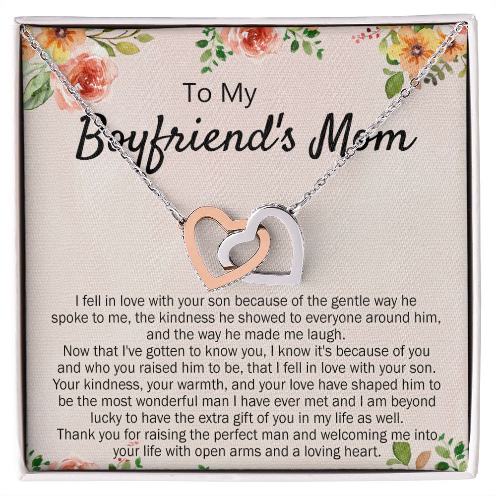 To My Boyfriend's Mom Necklace Pendant Jewelry Gift for Boyfriend's Mom on Mothers Day Birthday Present Jewelry Gift Box for Boyfriend's Mom Gift Necklace for Women Interlocking Hearts Necklace
