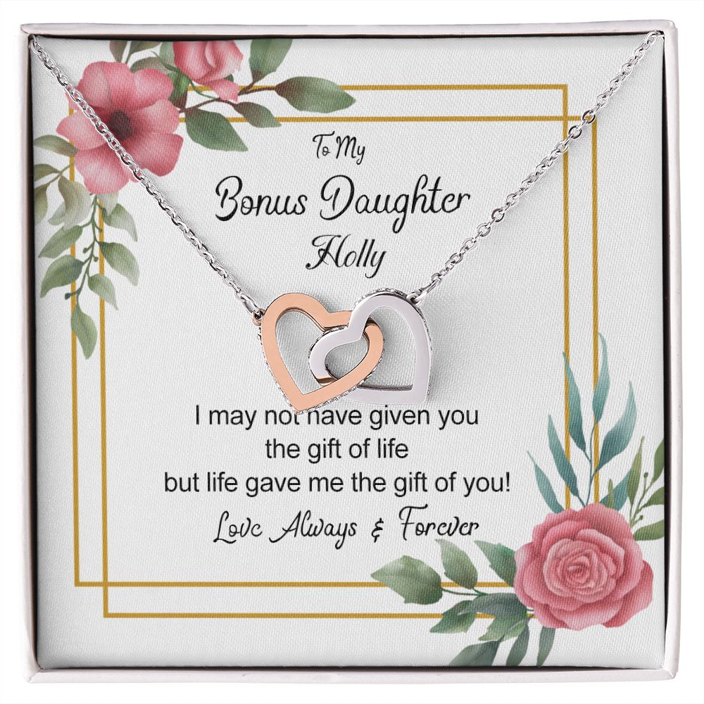 Bonus Daughter Gifts From Stepdad, Step Daughter Gifts From Stepmom, Stepdaughter Gifts From Stepdad, Father Stepdaughter Necklace, To My Bonus Daughter Necklaces, Christmas Gifts For Bonus6 Interlocking Hearts Necklace