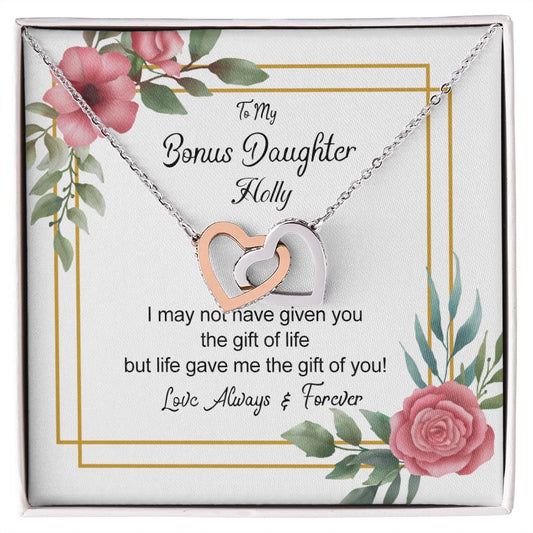 Bonus Daughter Gifts From Stepdad, Step Daughter Gifts From Stepmom, Stepdaughter Gifts From Stepdad, Father Stepdaughter Necklace, To My Bonus Daughter Necklaces, Christmas Gifts For Bonus6 Interlocking Hearts Necklace