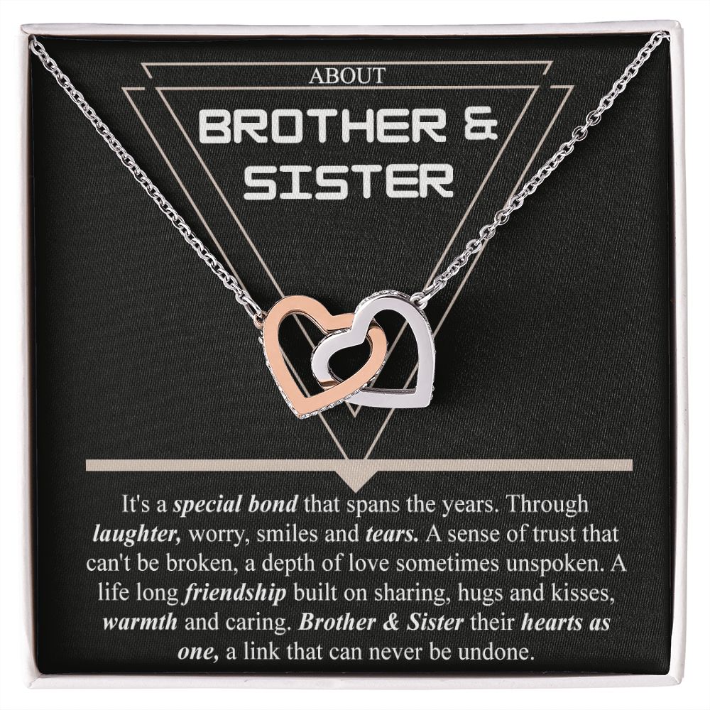 Brother & Sister Gift Necklace Cuban Link Chain Necklace Gift From Sister to Bro Interlocking Hearts Necklace