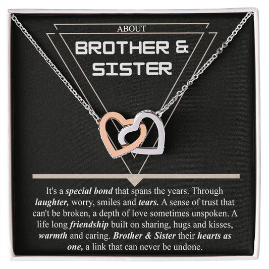 Brother & Sister Gift Necklace Cuban Link Chain Necklace Gift From Sister to Bro Interlocking Hearts Necklace