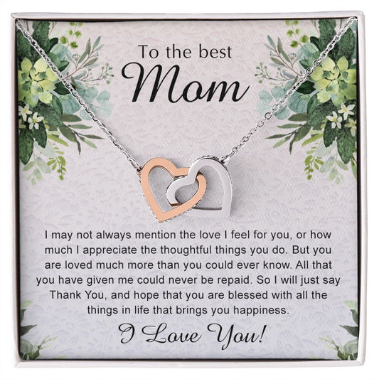 To My Best Mom Necklace, Necklace for Mother, Daughter Gift For Mom, Present For Mom, Mother Gifts from Son or Daughter, Jewelry Gift for Mothers Day, Birthday Gift for Mother, Moms Interlocking Hearts Necklace