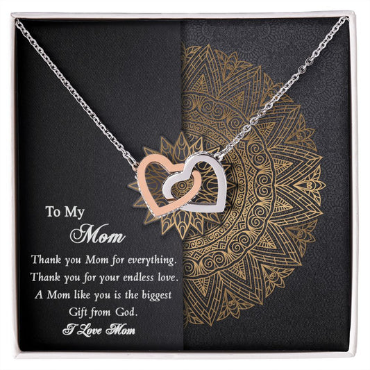 Thank you Mom Necklace from Daughter Gift for Mother’s Birthday Xmas Present Interlocking Hearts Necklace