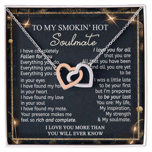 To My Smokin Hot Soulmate Necklace - Wife Gifts From Husband To My Wife Necklace, Gift for Her Romantic, Girlfriend Gifts Necklace for Wife from Men Includes Message Card and Gift Box 14 Interlocking Hearts Necklace