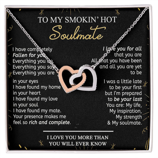 To My Smokin Hot Soulmate Necklace - Wife Gifts From Husband To My Wife Necklace, Gift for Her Romantic, Girlfriend Gifts Necklace for Wife from Men Includes Message Card and Gift Box 21 Interlocking Hearts Necklace
