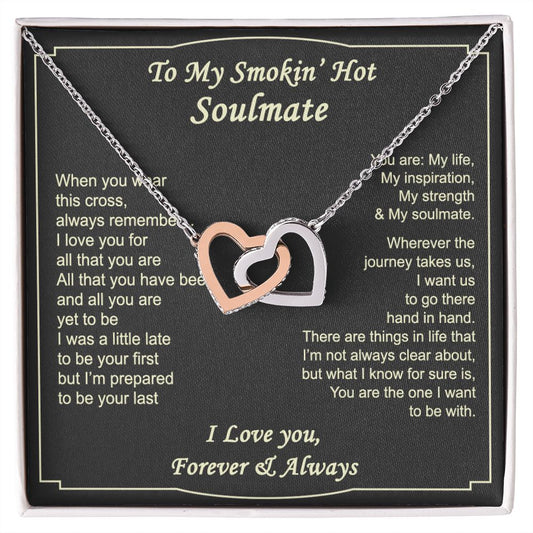 To My Smokin Hot Soulmate Necklace - Wife Gifts From Husband To My Wife Necklace, Gift for Her Romantic, Girlfriend Gifts Necklace for Wife from Men Includes Message Card and Gift Box 4 Interlocking Hearts Necklace