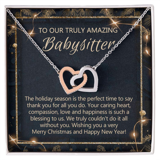 Babysitter Christmas Necklace Gift, Babysitter Gift, Christmas Babysitter Gift from Family, Merry Christmas Day Gift, Holiday Gift, Babysitter Necklace for Women 301 Interlocking Hearts Necklace