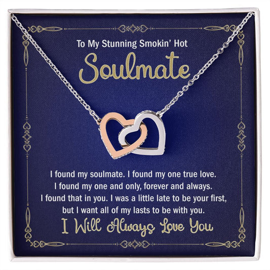 To My Smokin Hot Soulmate Necklace - Wife Gifts From Husband To My Wife Necklace, Gift for Her Romantic, Girlfriend Gifts Necklace for Wife from Men Includes Message Card and Gift Box 6 Interlocking Hearts Necklace