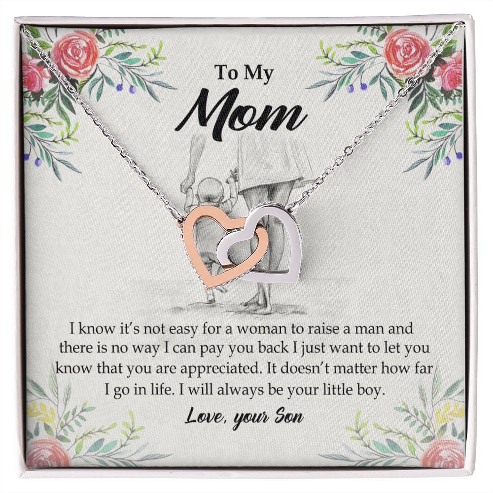 To My Mom Necklace Pendant Gift From Son And Happy Mother's Day Gift For Mom Birthday, Anniversary Your Little Boy Interlocking Hearts Necklace