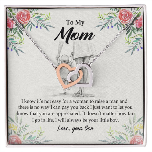 To My Mom Necklace Pendant Gift From Son And Happy Mother's Day Gift For Mom Birthday, Anniversary Your Little Boy Interlocking Hearts Necklace