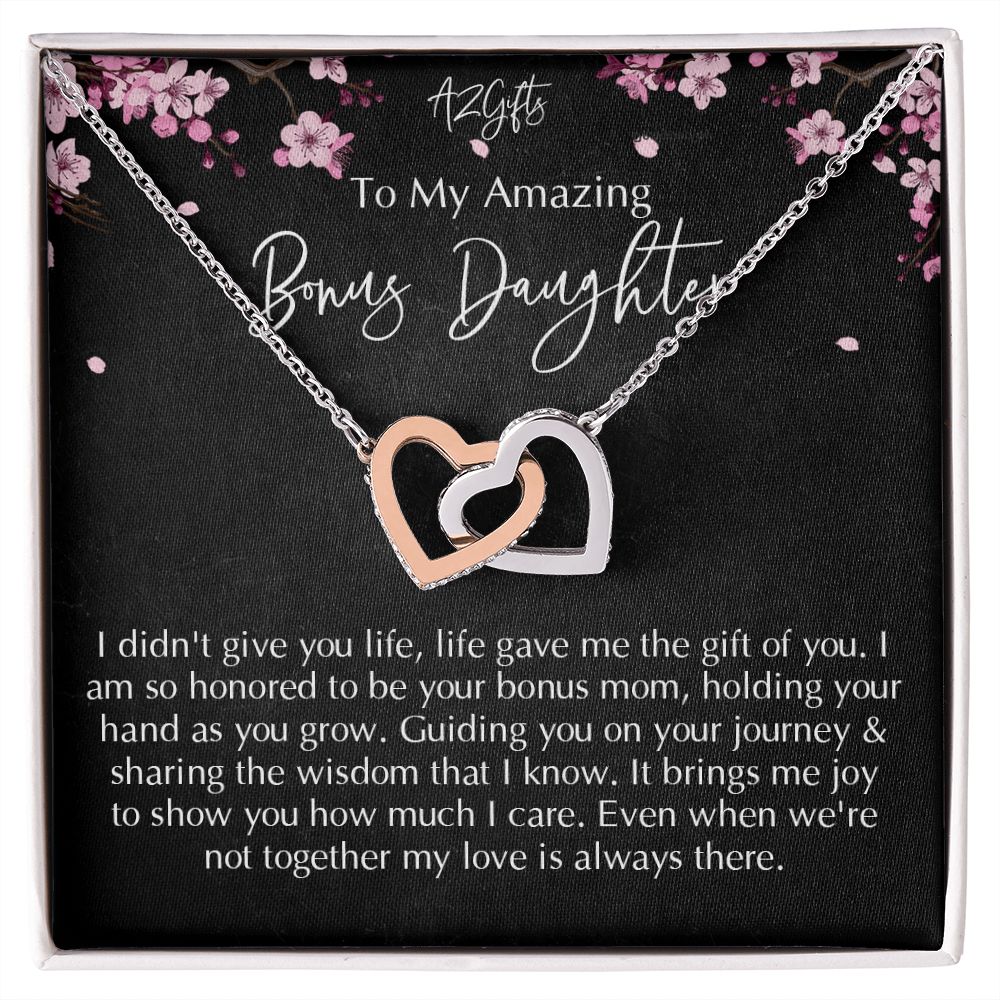 Bonus Daughter Gifts From Stepdad, Step Daughter Gifts From Stepmom, Stepdaughter Gifts From Stepdad, Father Stepdaughter Necklace, To My Bonus Daughter Necklaces, Christmas Gifts For Bonus D Interlocking Hearts Necklace