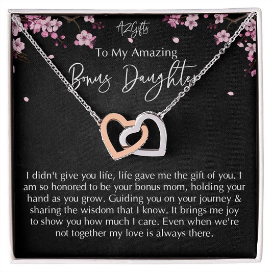 Bonus Daughter Gifts From Stepdad, Step Daughter Gifts From Stepmom, Stepdaughter Gifts From Stepdad, Father Stepdaughter Necklace, To My Bonus Daughter Necklaces, Christmas Gifts For Bonus D Interlocking Hearts Necklace