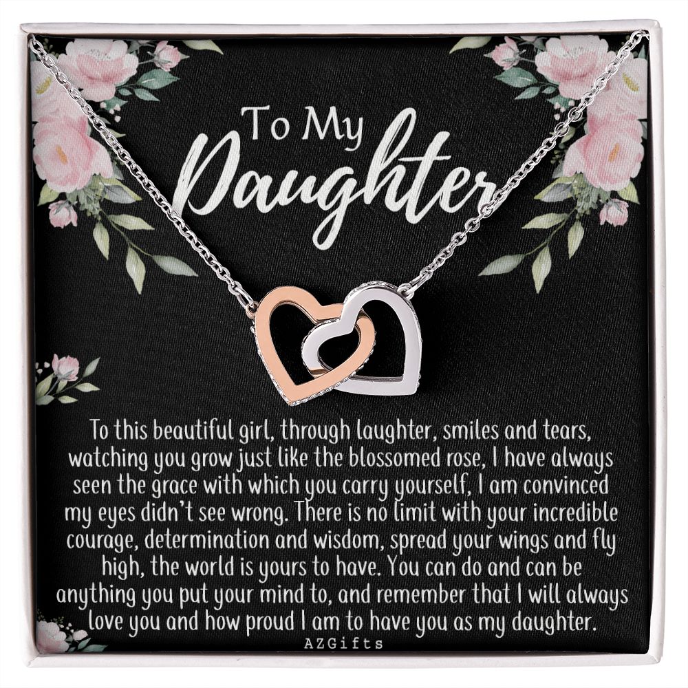 To My Daughter Gift Necklace from Mom, Mother and Daughter Necklace for Girls, Mother Daughter Gift Ideas, Jewelry Pendant For Her Interlocking Hearts Necklace