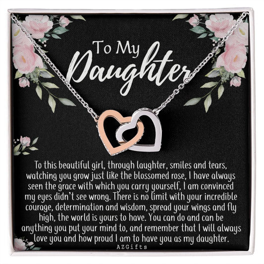 To My Daughter Gift Necklace from Mom, Mother and Daughter Necklace for Girls, Mother Daughter Gift Ideas, Jewelry Pendant For Her Interlocking Hearts Necklace