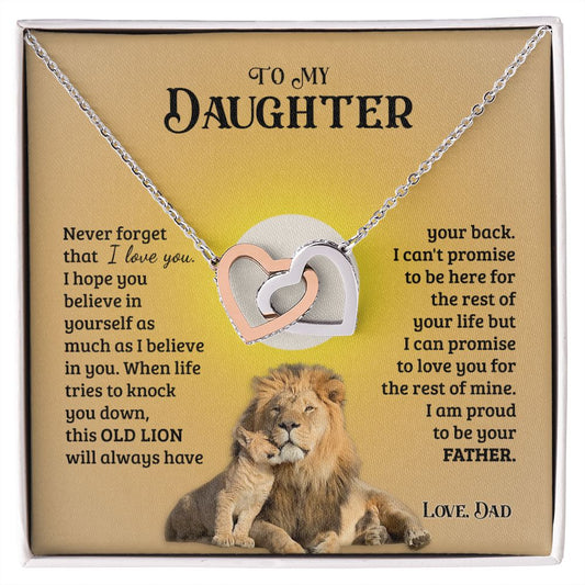 To My Daughter from Dad Old Lion Necklace Jewelry for Women Birthday Valentine Interlocking Hearts Necklace