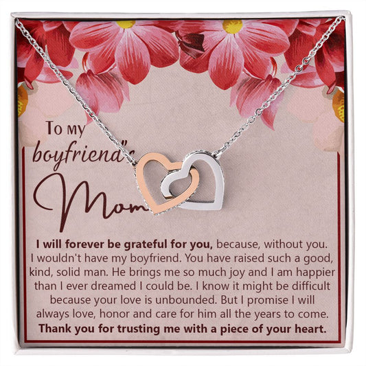 To My Boyfriend's Mom Necklace Jewelry Gift, Mother's Day Gift, Birthday Gift For Boyfriend's Mom, Boyfriend's Mom Meaningful Gift Interlocking Hearts Necklace