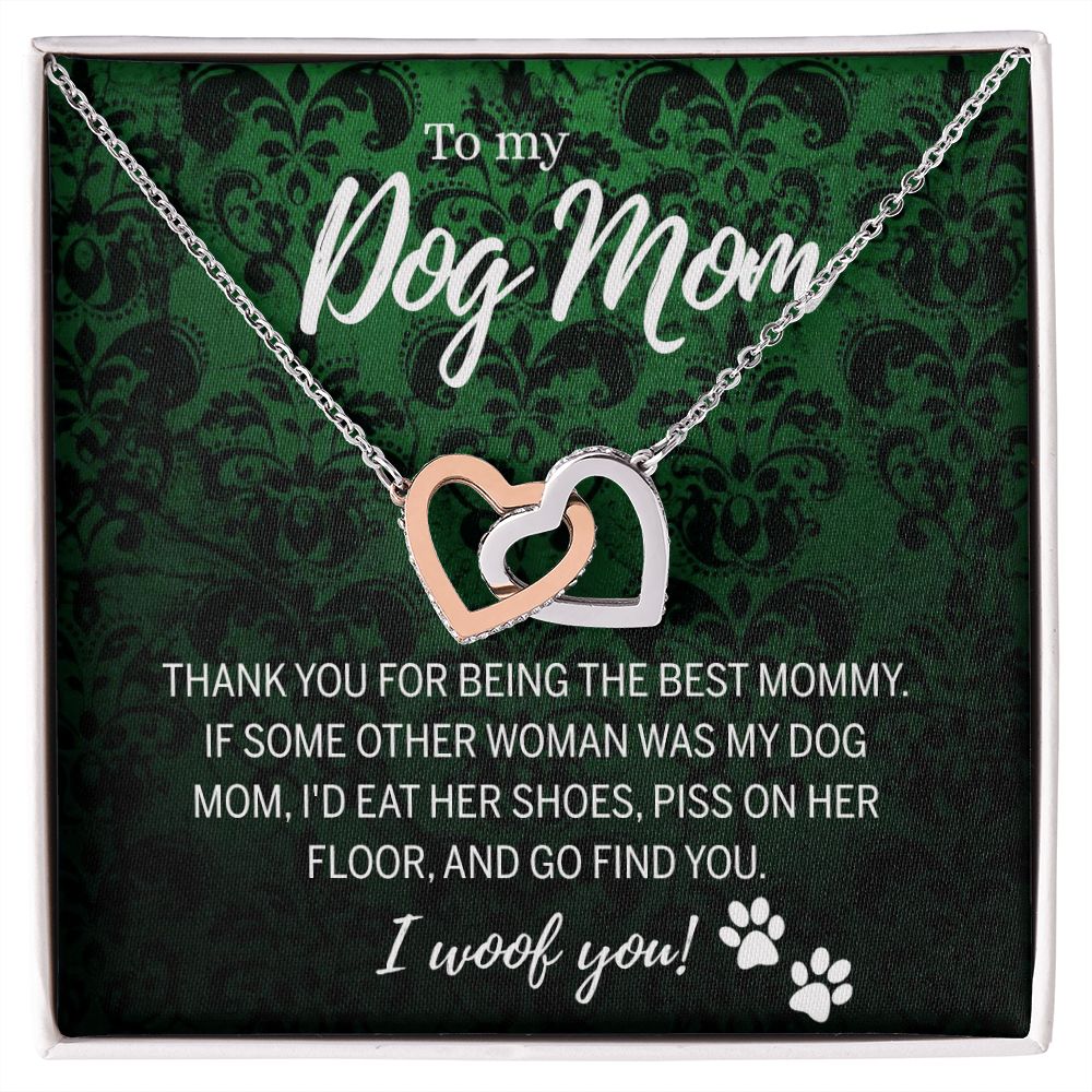 To My Dog Mom Necklace with Message Card Mother's Day Gift for Dog Mom Dog Mom Gift Dog Mom Mothers Day Necklace for Dog Mom Mother Birthday Gift Dog Lover Necklace for Women Interlocking Hearts Necklace