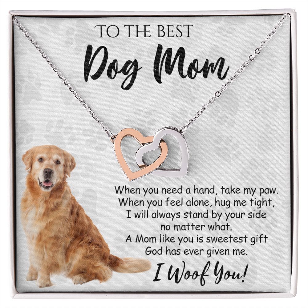 To The Best Golden Retriever Dog Mom Knot Necklace Mother's Day Gift , I Woof You Quote Gift Card, Message Card Jewelry For Dog Lovers, Necklace For Mom Interlocking Hearts Necklace