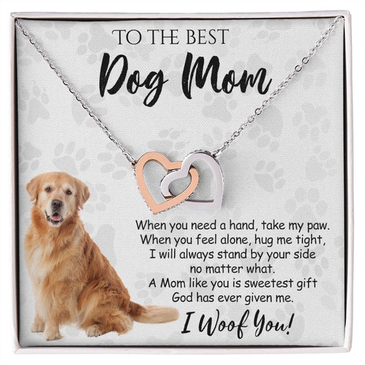 To The Best Golden Retriever Dog Mom Knot Necklace Mother's Day Gift , I Woof You Quote Gift Card, Message Card Jewelry For Dog Lovers, Necklace For Mom Interlocking Hearts Necklace